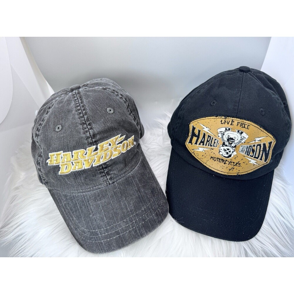 Harley Davidson BUNDLE  (2) Logo Weathered Cap Hat Black Embroidered Strapback